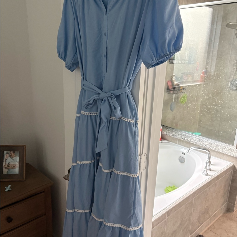 Amazon Light Blue Maxi Dress with Lace Trim